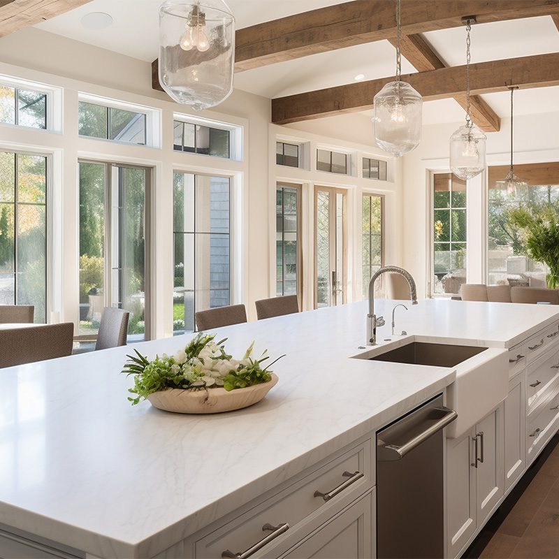 Kitchen interior in beautiful new luxury home with kitchen islan